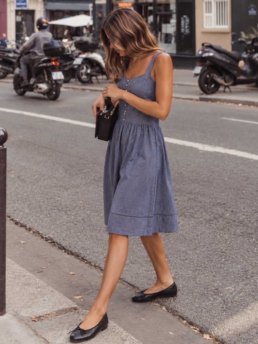 Crémieux NWT Blue Chambray Cotton Fit & Flare Bow Back Dress 2 Classic Preppy